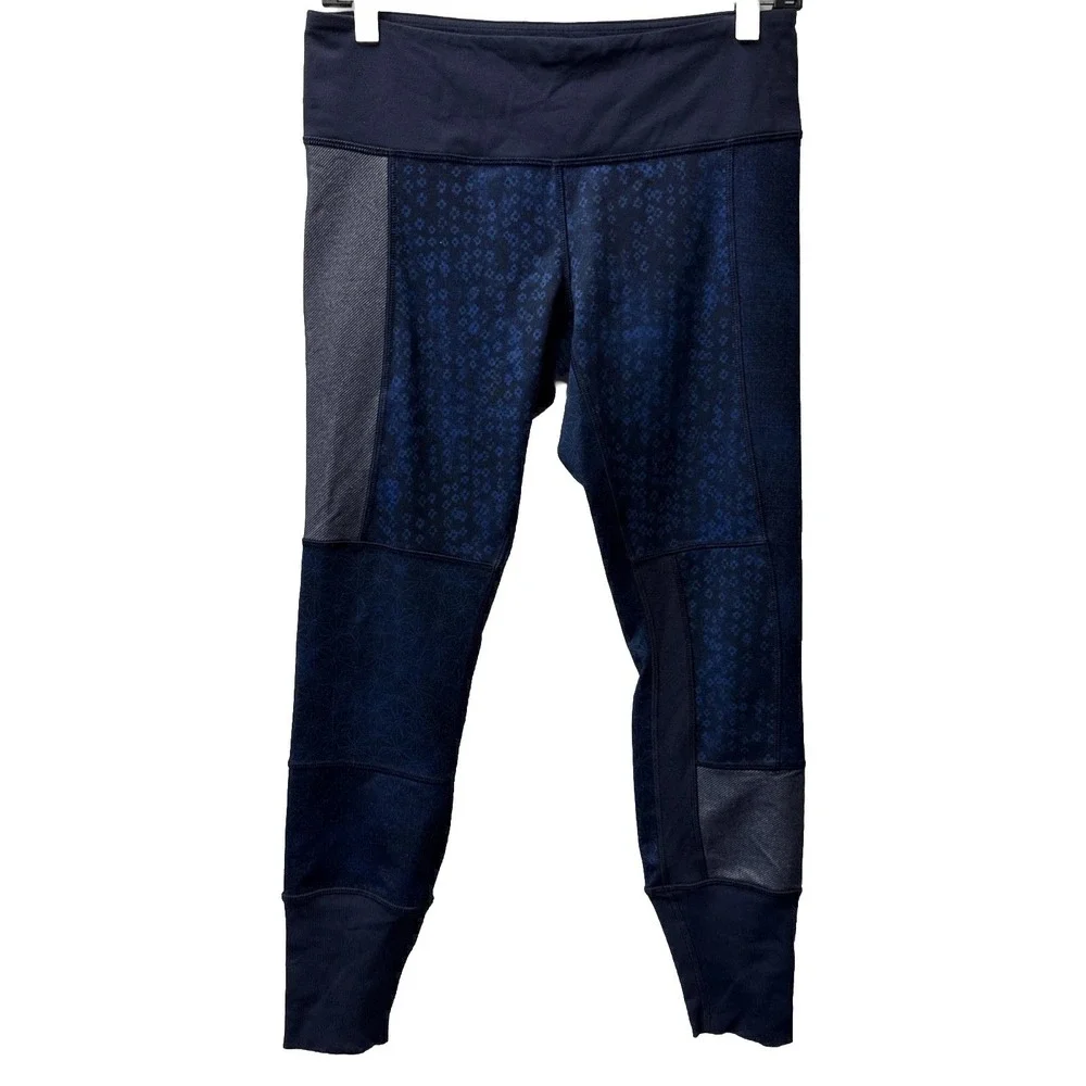 Lululemon Wunder Under Sz 8 Blue Sashiko Kanoko Twist Inkwell Patchwork Leggings - Picture 1 of 8